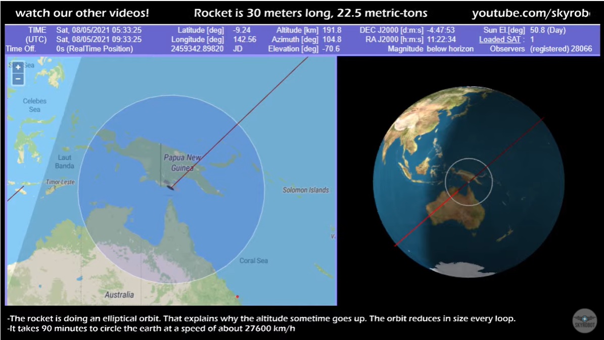 دار التقويم القطري: يمكن التتبع المباشر لموقع الصاروخ الصيني من الرابط التالي: