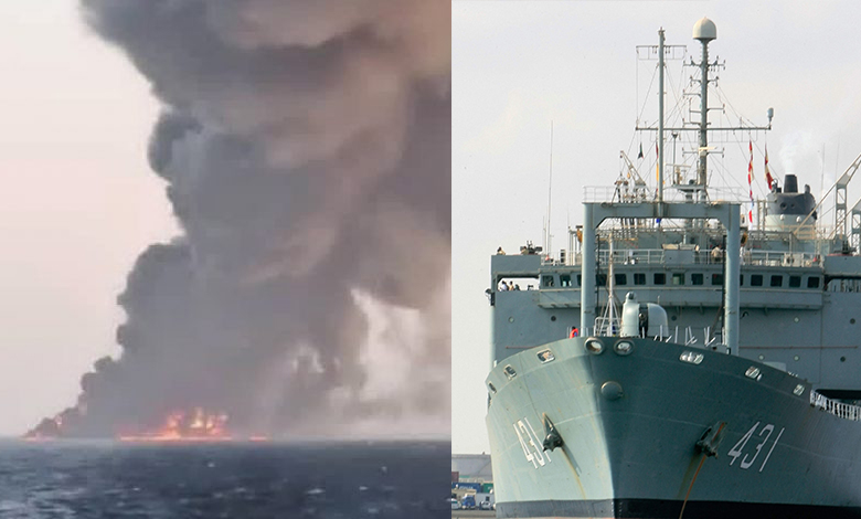 حريق يتسبب بغرق سفينة كبيرة تابعة للبحرية الإيرانية .. هل هو مفتعل؟