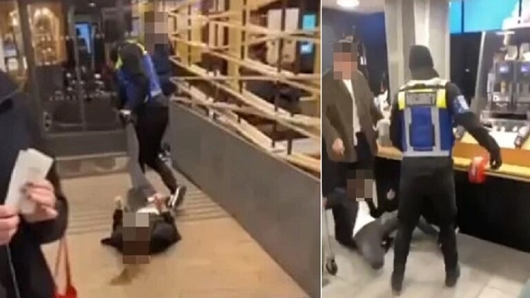 حارس أمن في ماكدونالدز يعتدي على امرأة ويسحلها خارج المحل!